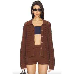 Tularosa | NWT Fabiana Button Down Sweater in Chocolate Brown Crochet Cardigan L